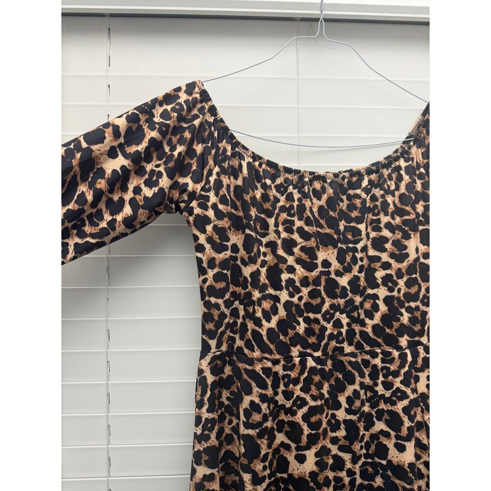 NWOT Leopard Print Off Shoulder Maxi Dress L - Picture 2 of 6